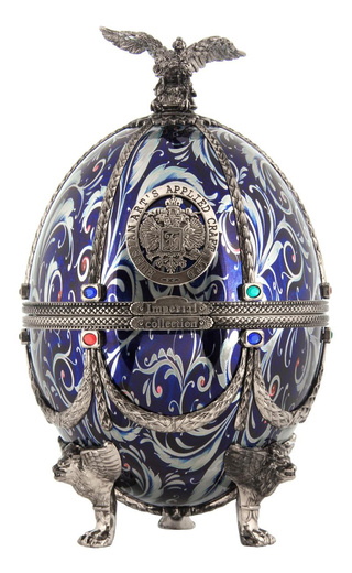 Императорская Коллекция Фаберже Серебро Синяя с цветами 0.7 л фото водка Imperial Collection Faberge Eggs Silver Blue 0,7 л